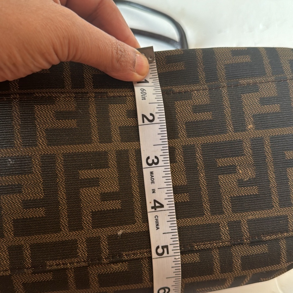 Fendi Brown Logo Canvas Shoulder Bag with Dark Brown Leather Trim - Picture 9 of 14